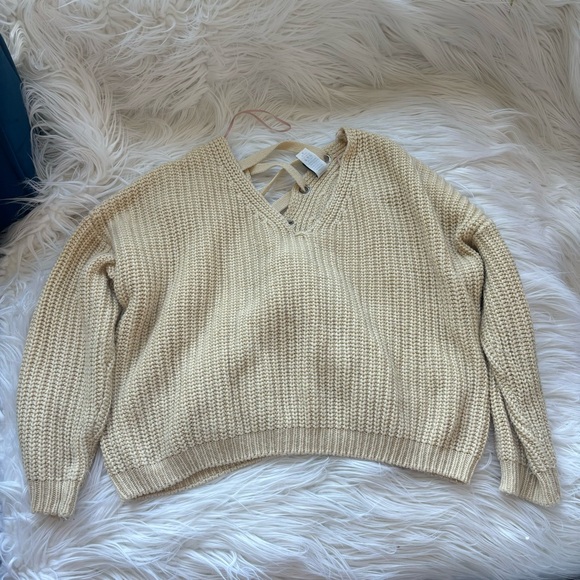 Windsor lace up cream sweater, medium - Picture 3 of 4
